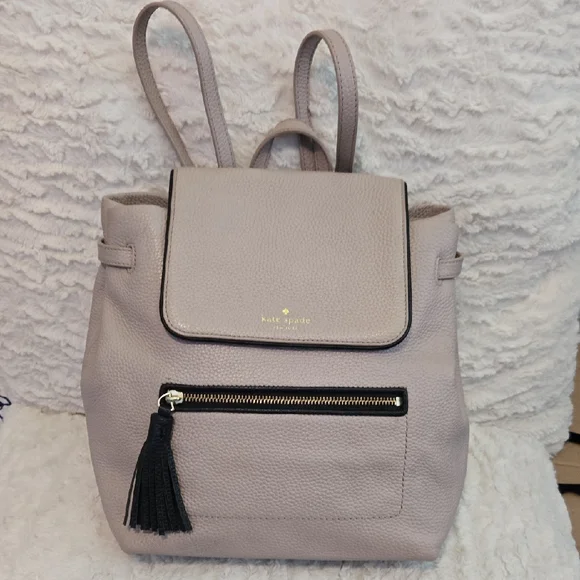 Kate Spade Gray and Cream Pebbled Leather Backpack Kate Spade New York Cobble Hill Charley Cream Leather  main image 3